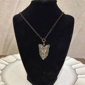 Handmade Leaf and Key Charm on a 33” chain